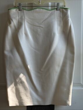ESCADA COUTURE GERMANY COTTON SILK RIBBED LINED SKIRT SIZE 44 WHITE & GREEN NWT